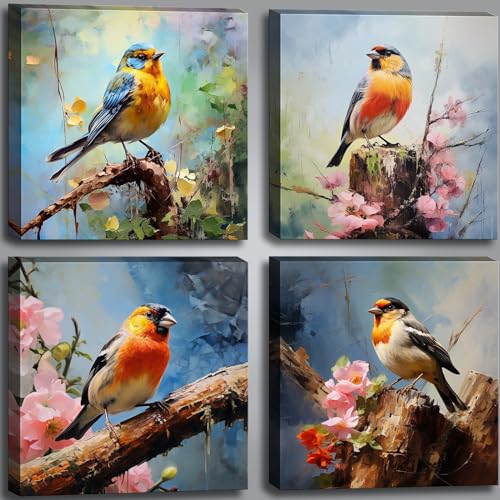 Leinwand-Wandkunst, Gemälde mit bunten Vögeln, die auf einem Ast sitzen, mit Blumen für Schlafzimmer, moderne Wanddekoration, gerahmtes Kunstwerk, Gemälde für Badezimmer, Küche, Dekoration, 30,5 x Leinwand-Wandkunst, Gemälde mit bunten Vögeln, die auf einem Ast sitzen, mit Blumen für Schlafzimmer, moderne Wanddekoration, gerahmtes Kunstwerk, Gemälde für Badezimmer, Küche, Dekoration, 30,5 x von OKEXCKK