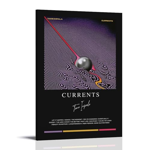 OKFPLM Tame Impala Currents Poster auf Leinwand im Retro-Stil, asiatischer Vintage-Stil, Dekoration für Schlafzimmer und Wohnzimmer, 30 x 45 cm, Rahmenstil-28 von OKFPLM