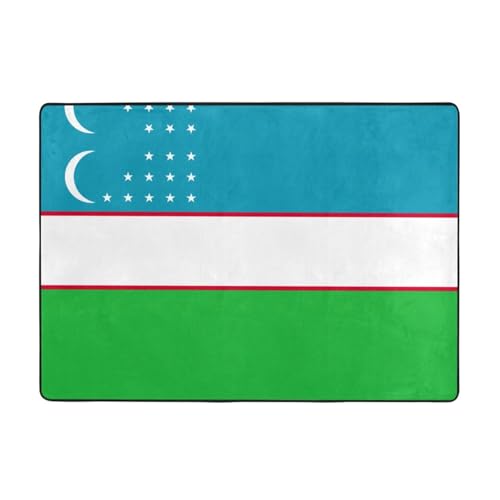Flanell-Teppich mit Flagge der Republik Usbekistan, bedruckt, 203 x 147 cm, winterfertig, rutschfester Teppich für Schlafzimmer, Balkon, saugfähig, langlebig Flanell-Teppich mit Flagge der Republik Usbekistan, bedruckt, 203 x 147 cm, winterfertig, rutschfester Teppich für Schlafzimmer, Balkon, saugfähig, langlebig von OKFSTY