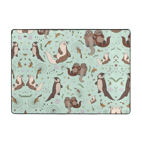 Flanell-Teppich mit Otter-Druck, 203 x 147 cm, winterfertig, rutschfester Teppich für Schlafzimmer, Balkon, saugfähig, langlebig von OKFSTY