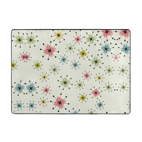 OKFSTY Atomic Stars Flanell-Teppich, Retro-Muster, 203 x 147 cm, winterfertig, rutschfester Teppich für Schlafzimmer, Balkon, saugfähig, langlebig von OKFSTY