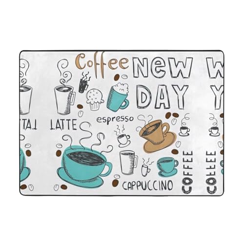 OKFSTY Delicious Coffee Printing Flanell-Teppich, 203 x 147 cm, winterfertig, rutschfester Teppich für Schlafzimmer, Balkon, saugfähig, langlebig von OKFSTY