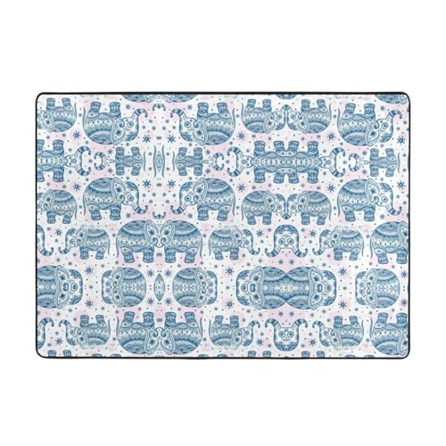OKFSTY Flanell-Teppich mit Boho-Elefanten-Druck, 203 x 147 cm, winterfertig, rutschfester Teppich für Schlafzimmer, Balkon, saugfähig, langlebig von OKFSTY