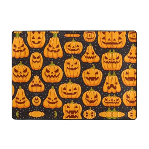 OKFSTY Flanell-Teppich mit Halloween-Kürbis-Muster, 203 x 147 cm, winterfertig, rutschfester Teppich für Schlafzimmer, Balkon, saugfähig, langlebig von OKFSTY