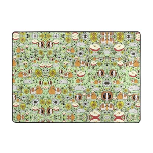 OKFSTY Flanell-Teppich mit Meerschweinchen-Druck, 203 x 147 cm, winterfertig, rutschfester Teppich für Schlafzimmer, Balkon, saugfähig, langlebig von OKFSTY