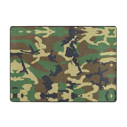 OKFSTY Flanell-Teppich mit Militär-Camouflage-Druck, 203 x 147 cm, winterfertig, rutschfester Teppich für Schlafzimmer, Balkon, saugfähig, langlebig von OKFSTY