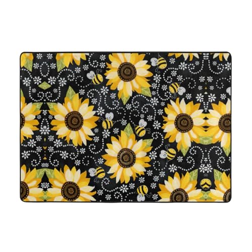 OKFSTY Flanell-Teppich mit Sonnenblumen-Bienen-Druck, 203 x 147 cm, winterfertig, rutschfester Teppich für Schlafzimmer, Balkon, saugfähig, langlebig OKFSTY Flanell-Teppich mit Sonnenblumen-Bienen-Druck, 203 x 147 cm, winterfertig, rutschfester Teppich für Schlafzimmer, Balkon, saugfähig, langlebig von OKFSTY