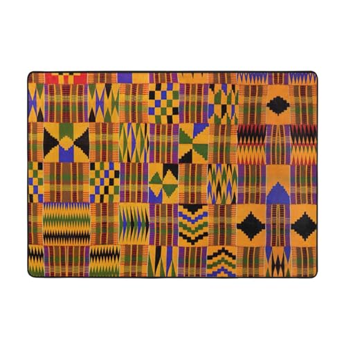 OKFSTY Flanell-Teppich mit afrikanischem Ethno-Muster, 203 x 147 cm, winterfertig, rutschfester Teppich für Schlafzimmer, Balkon, saugfähig, langlebig von OKFSTY