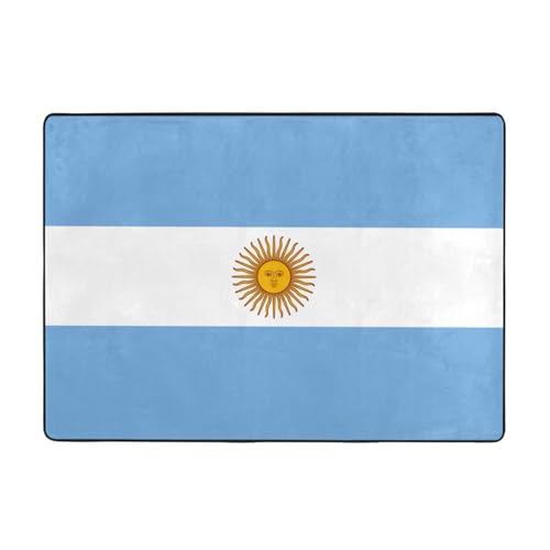 OKFSTY Flanell-Teppich mit argentinischer Flagge, 203 x 147 cm, winterfertig, rutschfester Teppich für Schlafzimmer, Balkon, saugfähig, langlebig von OKFSTY