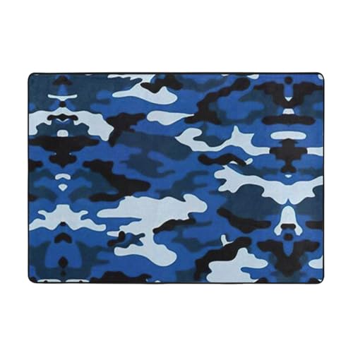 OKFSTY Flanell-Teppich mit blauem Camouflage-Druck, 203 x 147 cm, winterfertig, rutschfester Teppich für Schlafzimmer, Balkon, saugfähig, langlebig von OKFSTY