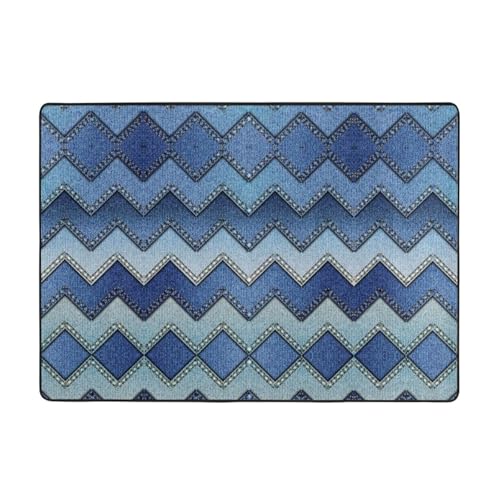 OKFSTY Flanell-Teppich mit blauem Denim-Druck, 203 x 147 cm, winterfertig, rutschfester Teppich für Schlafzimmer, Balkon, saugfähig, langlebig von OKFSTY