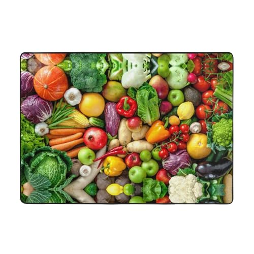 OKFSTY Flanell-Teppich mit frischem Obst und Gemüse, 203 x 147 cm, winterfertig, rutschfester Teppich für Schlafzimmer, Balkon, saugfähig, langlebig OKFSTY Flanell-Teppich mit frischem Obst und Gemüse, 203 x 147 cm, winterfertig, rutschfester Teppich für Schlafzimmer, Balkon, saugfähig, langlebig von OKFSTY