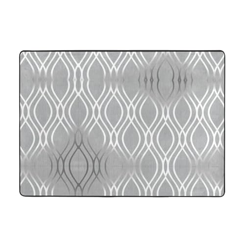 OKFSTY Flanell-Teppich mit geometrischem Figurendruck, silberfarben, 203 x 147 cm, winterfertig, rutschfester Teppich für Schlafzimmer, Balkon, saugfähig, langlebig von OKFSTY