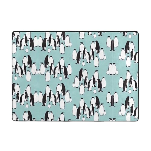 OKFSTY Flanell-Teppich mit niedlichem Pinguin-Druck, 203 x 147 cm, winterfertig, rutschfester Teppich für Schlafzimmer, Balkon, saugfähig, langlebig von OKFSTY