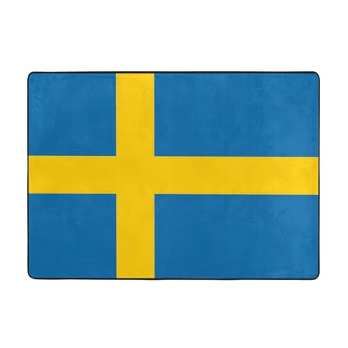 OKFSTY Flanell-Teppich mit schwedischer Flagge, 203 x 147 cm, winterfertig, rutschfester Teppich für Schlafzimmer, Balkon, saugfähig, langlebig OKFSTY Flanell-Teppich mit schwedischer Flagge, 203 x 147 cm, winterfertig, rutschfester Teppich für Schlafzimmer, Balkon, saugfähig, langlebig von OKFSTY