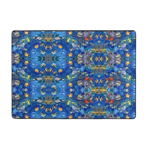 OKFSTY Flanell-Teppich mit tropischen Fischen, 203 x 147 cm, winterfertig, rutschfester Teppich für Schlafzimmer, Balkon, saugfähig, langlebig von OKFSTY