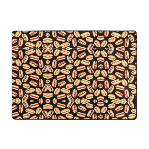 OKFSTY Fun Food Hot Dogs Flanell-Teppich, 203 x 147 cm, winterfertig, rutschfester Teppich für Schlafzimmer, Balkon, saugfähig, langlebig von OKFSTY
