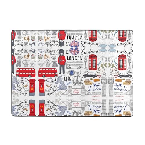OKFSTY I Love London Flanell-Teppich, bedruckt, 203 x 147 cm, winterfertig, rutschfester Teppich für Schlafzimmer, Balkon, saugfähig, langlebig von OKFSTY