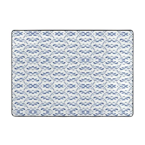 OKFSTY Kleiner Flanell-Teppich mit blauem Wal-Motiv, 203 x 147 cm, für den Winter, rutschfest, für Schlafzimmer, Balkon, saugfähig, langlebig von OKFSTY