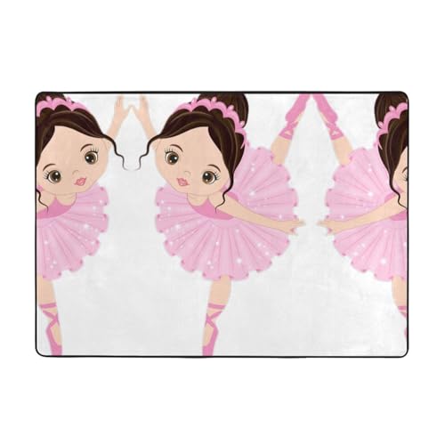 OKFSTY Little Ballerina Dancing Girl Bedruckter Flanell-Teppich, 203 x 147 cm, winterfertig, rutschfester Teppich für Schlafzimmer, Balkon, saugfähig, langlebig von OKFSTY