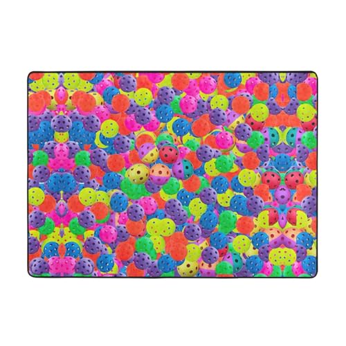OKFSTY Pickleball Flanell-Teppich mit Bällen, Farbmuster, 203 x 147 cm, winterfertig, rutschfester Teppich für Schlafzimmer, Balkon, saugfähig, langlebig von OKFSTY
