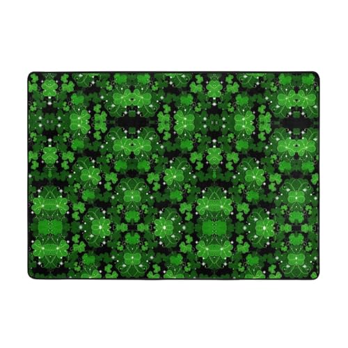 OKFSTY St. Patricks Day Flanell-Teppich mit Blättern, 203 x 147 cm, winterfertig, rutschfester Teppich für Schlafzimmer, Balkon, saugfähig, langlebig von OKFSTY