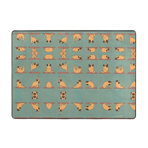 OKFSTY Yoga-Mops-Druck, Flanell-Teppich, 203 x 147 cm, winterfertig, rutschfester Teppich für Schlafzimmer, Balkon, saugfähig, langlebig OKFSTY Yoga-Mops-Druck, Flanell-Teppich, 203 x 147 cm, winterfertig, rutschfester Teppich für Schlafzimmer, Balkon, saugfähig, langlebig von OKFSTY