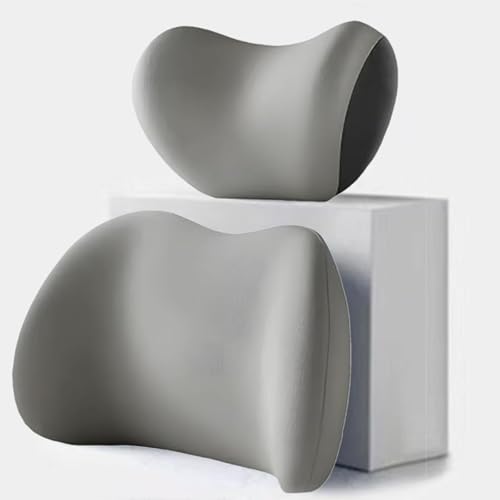 OKIIO Memory Foam Lendenkissen Auto für BYD Dolphin 2023 2024 2025, Komfortabler RüCken StüTzpunkt, Auto KopfstüTze Kissen, Auto Lendenwirbelkissen Und Nackenkissen, Zubehör,A Gray von OKIIO