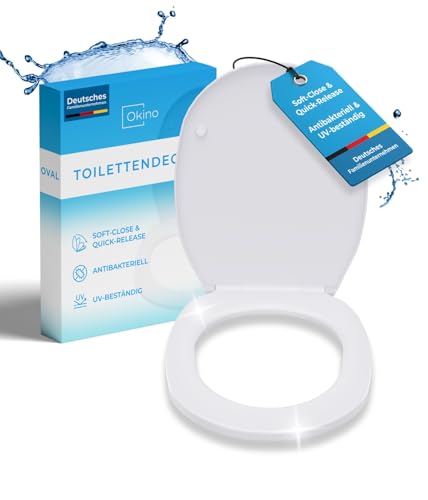 OKINO Toilettendeckel mit Absenkautomatik - Klodeckel oval [Einfache Montage] antibakteriell & UV-beständig | Quick-Release | Klobrille, WC Sitz, Toilettensitz von OKINO