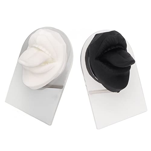 OKJHFD 2 Pcs Silicone Tongue Mouth Model,Black and White High Simulation Reusable Human Tongue Mouth Mold with Acrylic Bracket Teaching Tool von OKJHFD