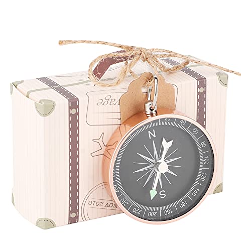 OKJHFD 20-teilige Mini-Koffer-Geschenkbox, Hochzeitsgeschenkbox, S¨¹?igkeitenboxen mit Kompass und Kraftetiketten f¨¹r Reise-Hochzeitsbevorzugungsdekorationen(Ros¨¦gold) von OKJHFD