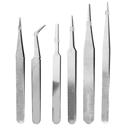 OKJHFD 6PCS Precision Pinzeln Set, Edelstahl Antistatik-Pinzetten-Set Elektronik-PCB-Reparaturwerkzeug für Elektronik, Handwerk, Laborarbeiten von OKJHFD