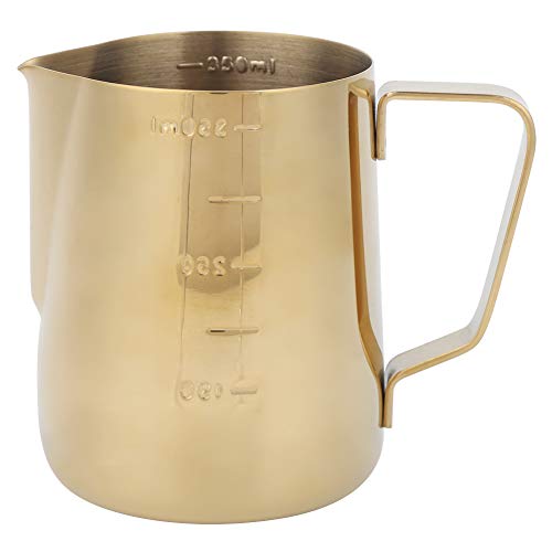 OKJHFD Dicker Gold-Edelstahl-Kaffee-Milch-Sahnebecher Mit Skala, Kanne Mit Skala-Spitze, Nippel-Milchbecher, Pull-Flower-Cup-Milchtank, Geeignet Für Kaffee zu Hause, Latte Art(350ML-金色) von OKJHFD