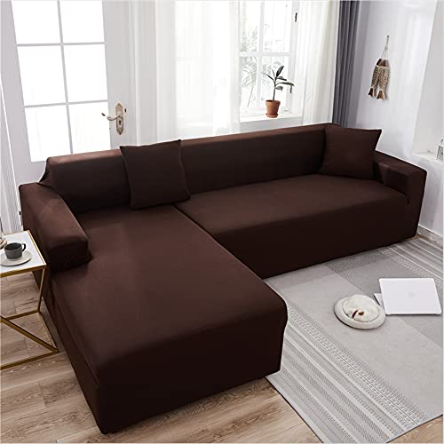 OKJK 2pcs Sofa überzug ecksofa für Wohnzimmer elastischer überwurf Sofa für Leder sofabezug l Form, Couch überzug l Form (Deep Coffee,2 Seater + 3 Seater) von OKJK