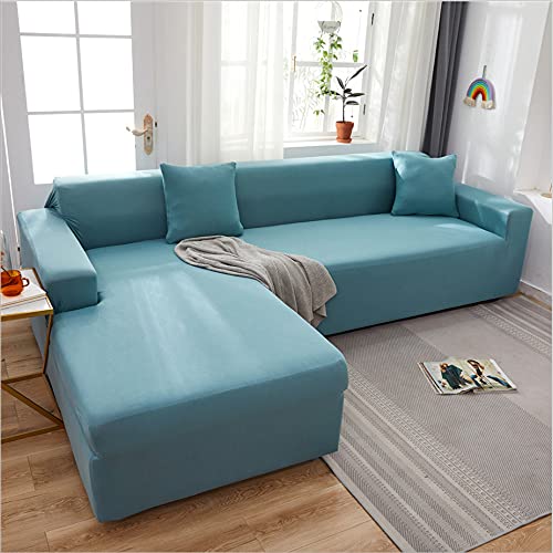 OKJK 2pcs Sofa überzug ecksofa für Wohnzimmer elastischer überwurf Sofa für Leder sofabezug l Form, Couch überzug l Form (Lake Blue,2 Seater + 3 Seater) von OKJK