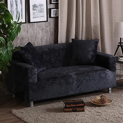 OKJK Blumenbedruckte Sofabezug aus Samt, sofaschoner rutschfest, Sofa überzug für Wohnzimmer für Haustiere und Kinder, Sofabezug für Ledersofas, maschinenwaschbar (Dark Gray,3-Seater(190-230cm)) von OKJK