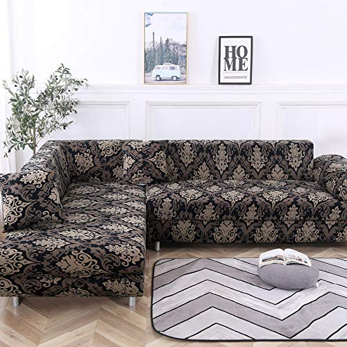OKJK Elastischer Sofabezug, Couch überzug L-Form Für Wohnzimmer, (2 Stück Erforderlich), Spandex Pattern Universal, Sofa Protector (flower1,3-Seater(195-230cm)) von OKJK