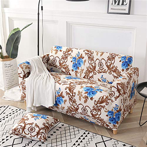 OKJK Elastischer Sofabezug, Couch überzug L-Form Für Wohnzimmer, (2 Stück Erforderlich), Spandex Pattern Universal, Sofa Protector (flower21,3-Seater(195-230cm)) von OKJK