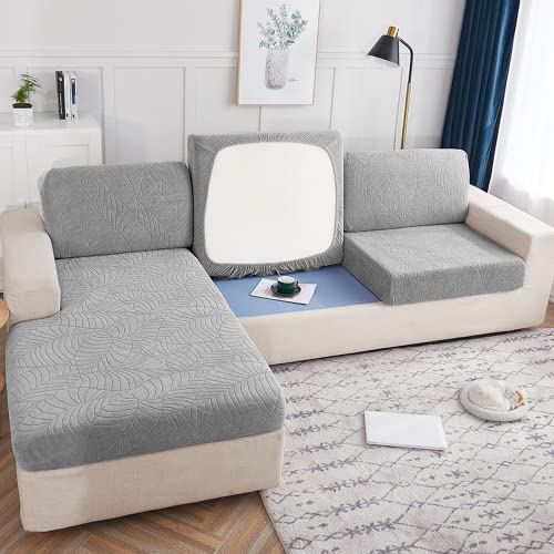 OKJK Elastischer Sofabezug wasserdicht, Jacquard Sofa sitzkissenbezug All-Inclusive rutschfest für Wohnzimmer Vier Jahreszeiten universeller sofaschutz (Light Gray,Plus Size3(L)) von OKJK