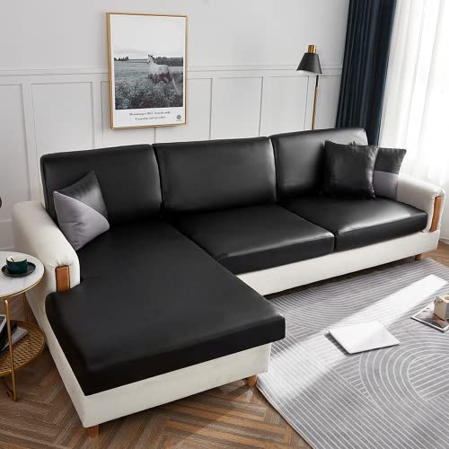 OKJK Elastischer ersatz für Sofa sitzkissenbezug, wasserdichte Sofa sitzauflagen bezug aus Kunstleder mit Technologie, Anti-katzenkratzer Sofa überzug (Black,Backrest Cover) von OKJK