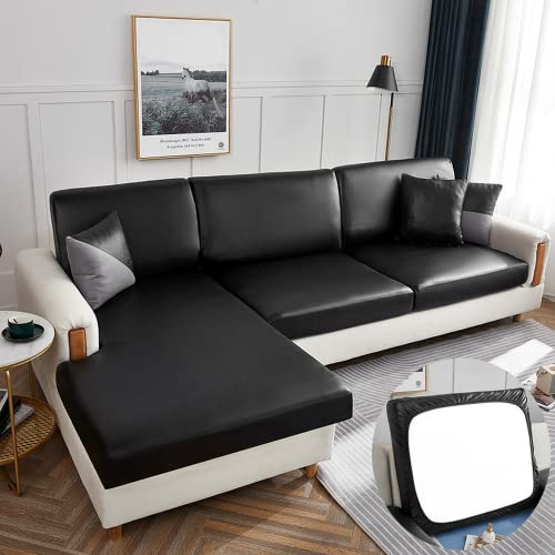 OKJK Ersatz für Sofa sitzkissenbezug, Wasserdichter PU Kunstleder Technologie Stoff Möbel Sofa Schutz, Für Wohnzimmer Sofa überzug l Form elastisch universal (Black,Enlarge Size-2) von OKJK