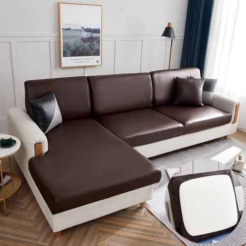 OKJK Ersatz für Sofa sitzkissenbezug, Wasserdichter PU Kunstleder Technologie Stoff Möbel Sofa Schutz, Für Wohnzimmer Sofa überzug l Form elastisch universal (Coffee,Enlarge Size-4) von OKJK