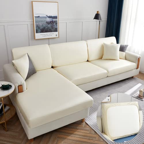 OKJK Ersatz für Sofa sitzkissenbezug, Wasserdichter PU Kunstleder Technologie Stoff Möbel Sofa Schutz, Für Wohnzimmer Sofa überzug l Form elastisch universal (Cream,Enlarge Size-3) von OKJK