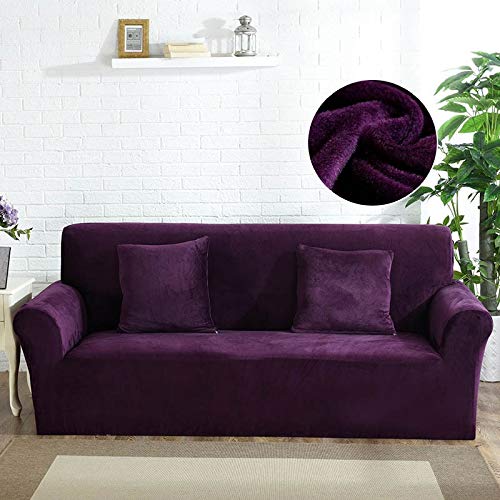 OKJK Plüsch Verdickte Sofabezug, Elastisch Universal, Für Wohnzimmer Sofa Protector, Geeignet Für Jedes Sofa (Purple,1-seat 90-140cm) von OKJK