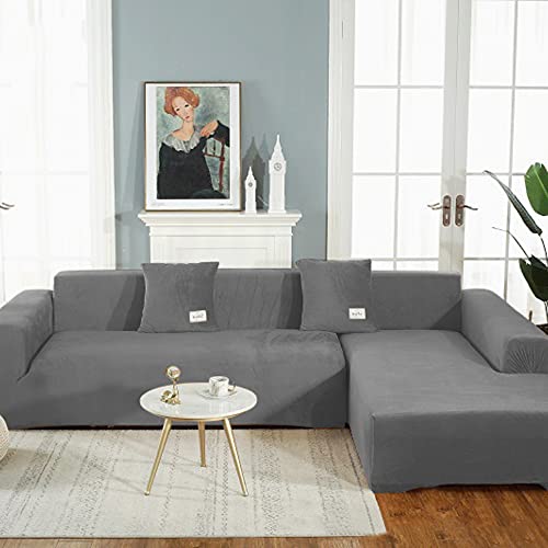 OKJK Samt Sofaüberwurf Stretch All-Inclusive Couchbezug Eckcouch, Wohnzimmer Vier Jahreszeiten universeller l Form Sofabezug, Pflegeleichter Sofaschutz (Dark Gray,Part A-A 190-230cm) von OKJK