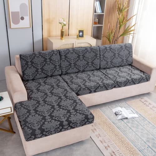 OKJK Sofa sitzkissenbezug, Sofabezug l Form für wohnzimmersofa, Jacquard Blumendruck chaiselongue Sofa überzug elastisch weich und bequem (Dark Gray,XL 1 Seater) von OKJK