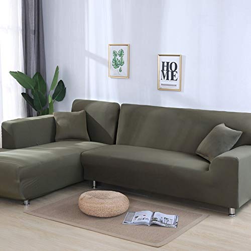 OKJK Sofa überzug Ecksofa, Sofaüberwurf L Form,wasserdicht Elastisch Maschinenwaschbar, Sofabezüge, Für Wohnzimmer Sofa Protector, Bestellen Sie 2 Stück (Army Green,3-Seater 190-230cm) von OKJK