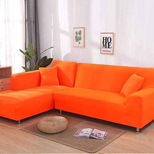 OKJK Sofa überzug Ecksofa, Sofaüberwurf L Form,wasserdicht Elastisch Maschinenwaschbar, Sofabezüge, Für Wohnzimmer Sofa Protector, Bestellen Sie 2 Stück (Orange,3-Seater 190-230cm) von OKJK