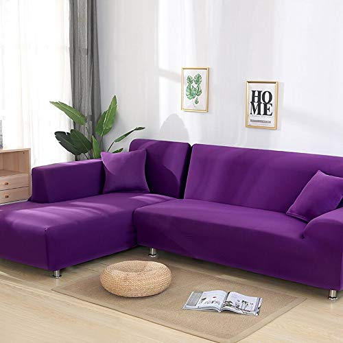 OKJK Sofa überzug Ecksofa, Sofaüberwurf L Form,wasserdicht Elastisch Maschinenwaschbar, Sofabezüge, Für Wohnzimmer Sofa Protector, Bestellen Sie 2 Stück (Purple,3seater and 3seater) von OKJK