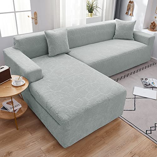 OKJK Sofa überzug l Form, dreidimensionale Jacquard Stretch Sofabezug, All-Inclusive Verdickung, Vier Jahreszeiten universeller chaiselongue Couch überzug (Gray-Green,3 Seater 190-235cm) von OKJK